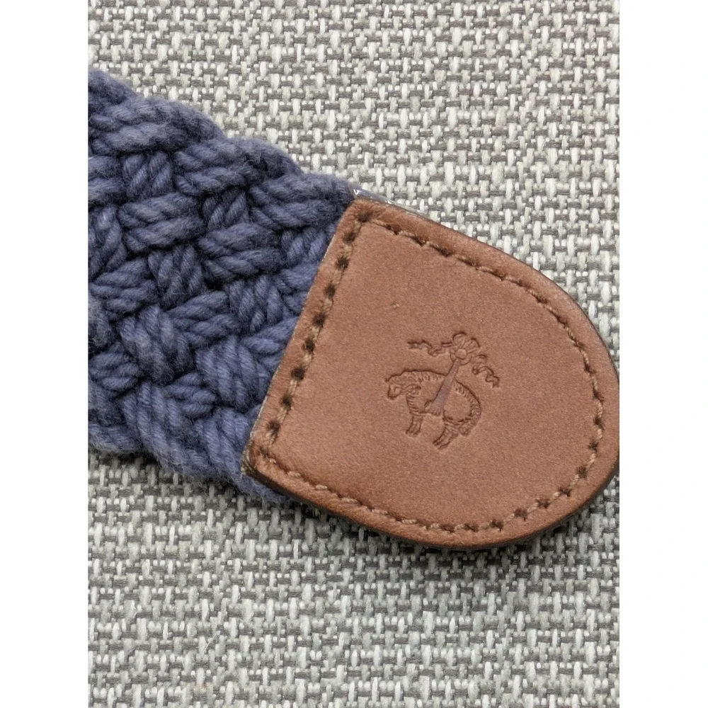 Brooks Brothers Belt Mens Small Blue Woven Cotton Leather D-Ring Adjustable